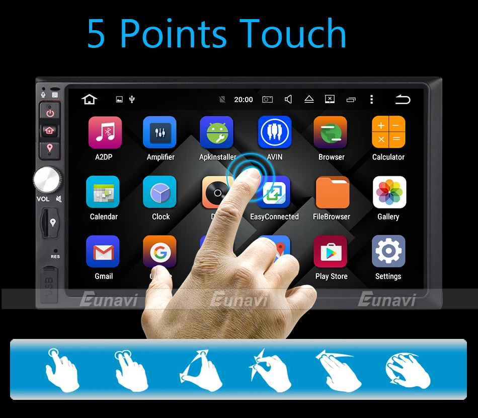 Clearance Eunavi 2 Din 7 inch Android 9.0 Car Radio Stereo Multimedia GPS Navigation TDA7851 WiFi Bluetooth 1024*600 touch Screen no dvd 8