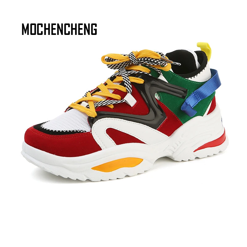 

Man's Sneakers Chunky Wedge Dad Shoes Couple INS Hot Harajuku Style Lace-Up Mesh Flock Unisex Female Woman's Sneakers Shoes