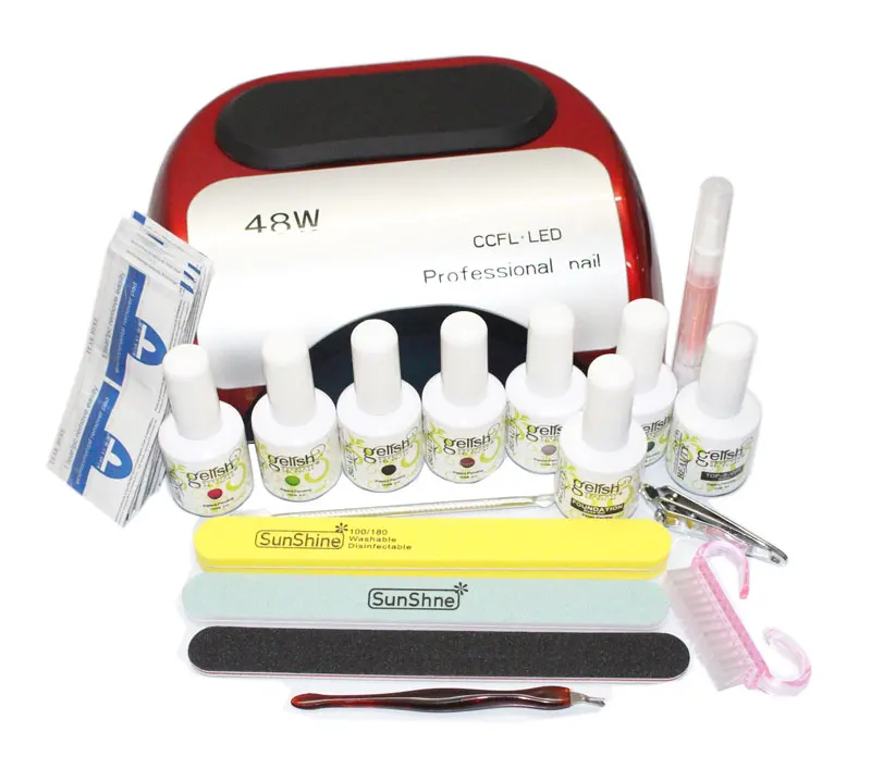 

N-136 new arrival Nail Art Manicure Tools48W led +ccfl lamp + 6Colors 15ml soak off uv Gel nail polish with remover pads kit