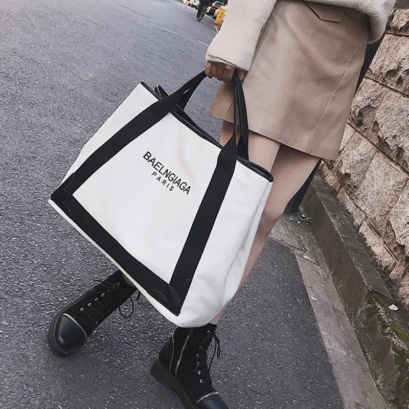 

New Fashion Tote Bags Handbag Elegant Simple Canvas Hit Color Big Bag High Quality Large Capacity Single Shoulder Diagonal Tide