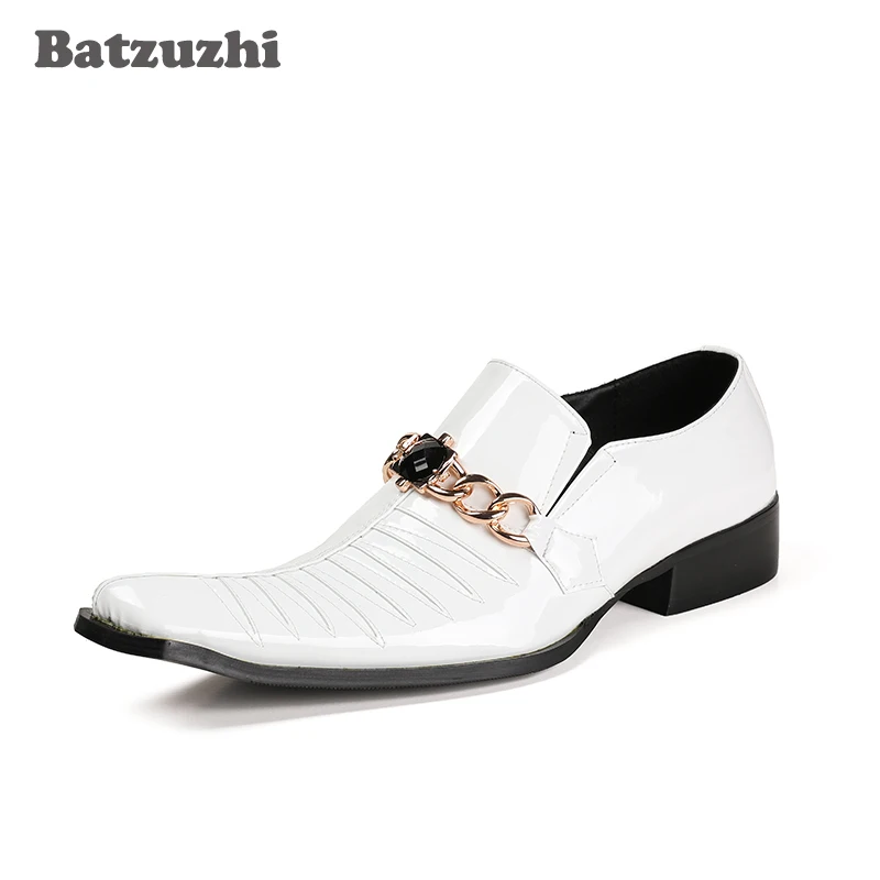 

Batzuzhi Handmade Men Shoes Square Toe Genuine Leather Shoes Male Formal White Wedding Dres Shoes Black Business Zapatos Hombre
