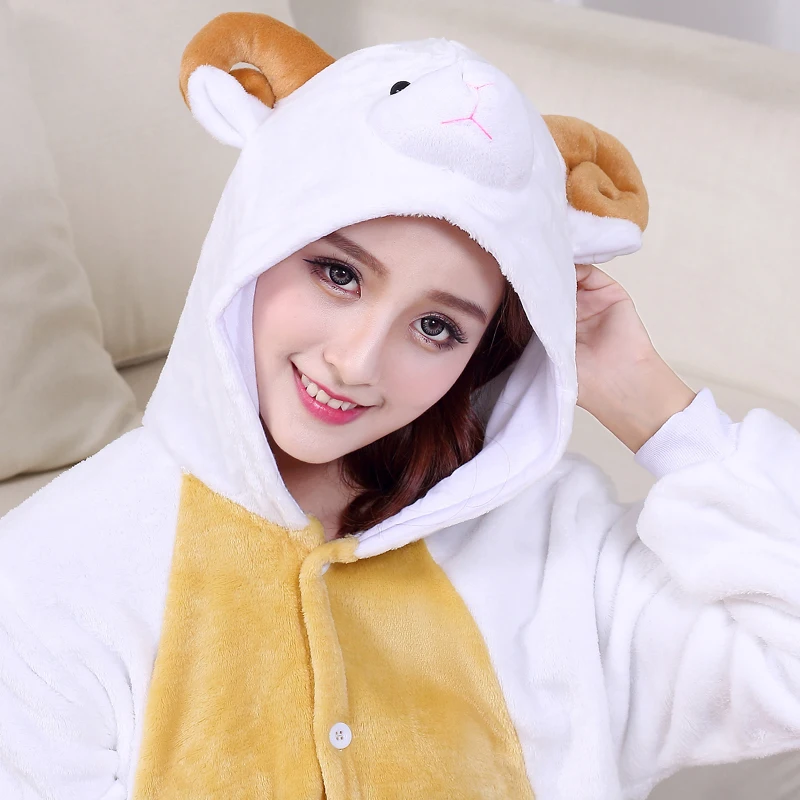 Cute Sheep Kigurumi Animal Onesies For Adult Men Winter One-Piece Pajamas Halloween Party Jumpsuit Soft Flannel Cosplay Costume (1)