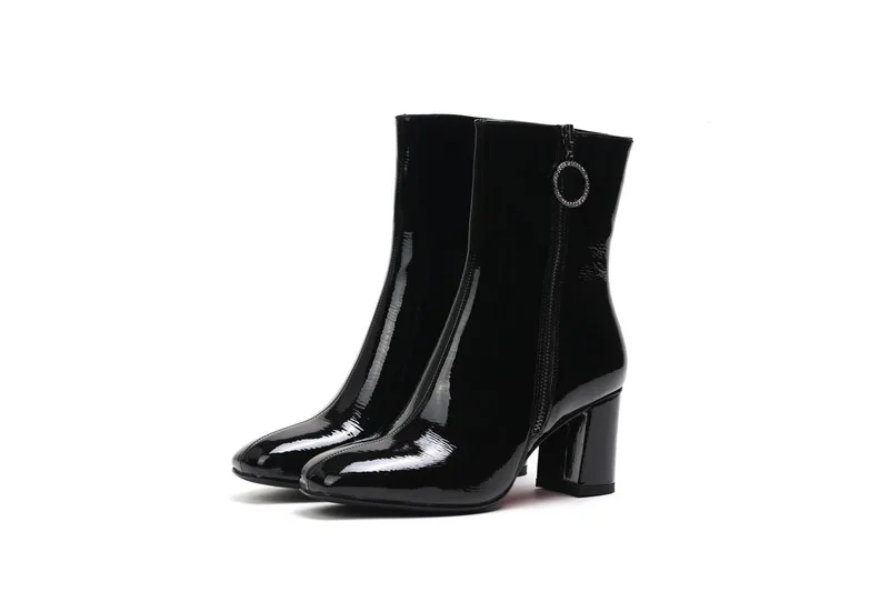 YMECHIC, красные, черные, белые женские туфли из искусственной кожи, ботинки на высоком каблуке, женские ботинки размера плюс, ботильоны со стразами