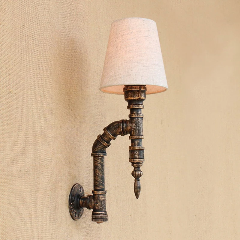 American country Loft iron Water pipe fabric lampshade wall lamp