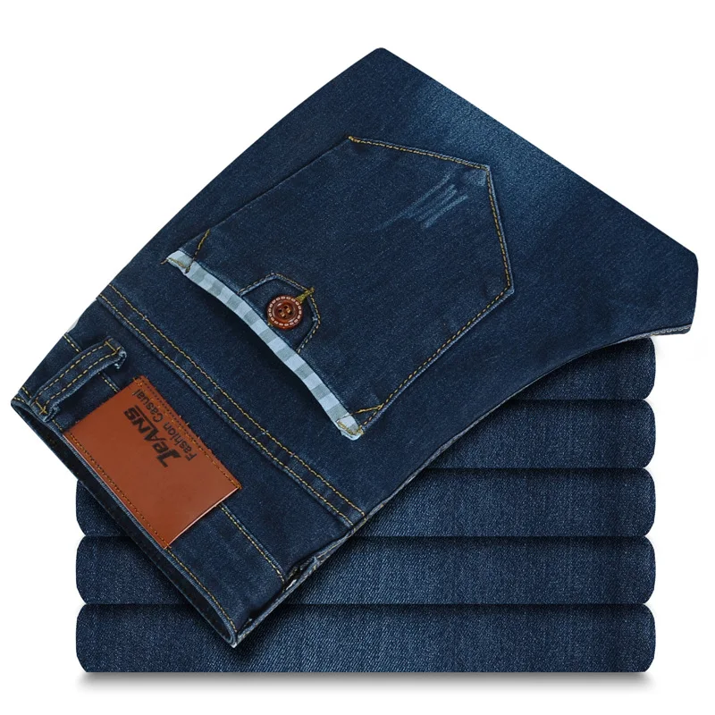 

Brand Spring Autumn Jean Slim Regular Fit Stretch Jeans Button Pocket Pant pantalones vaqueros hombre asculina
