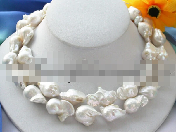 

Jew3109 2row WHITE baroque keshi Reborn PEARL NECKLACE NEW
