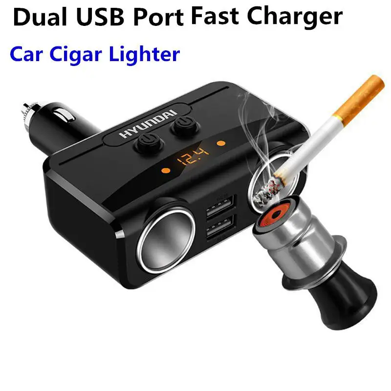 

Universal Car Cigar Lighter Rechargeable Dual Ports USB LED Screen Car Cigarette Lighter Socket Splitter Plug For Mobile Phone