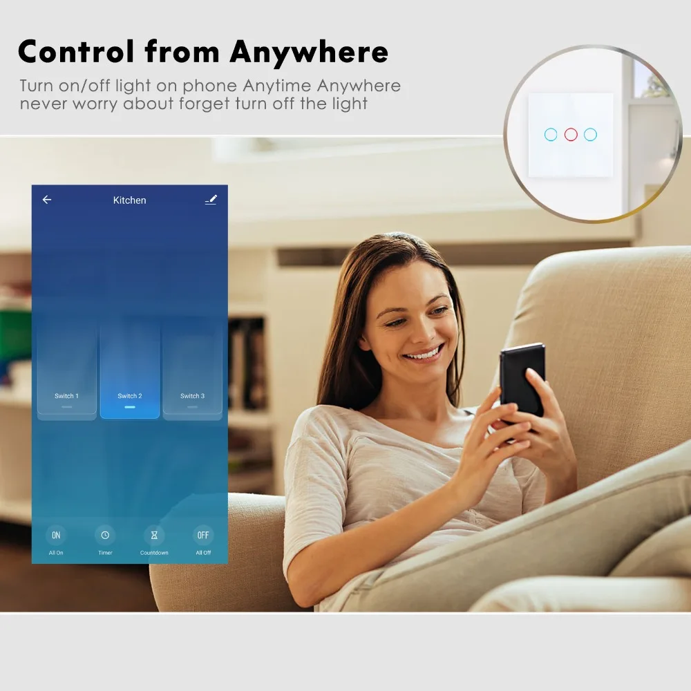Умный Wifi переключатель, сенсорный светильник, переключатель, приложение 433, РЧ Голосовое управление, поддержка Alexa Google Home 1 2 3 банды, ЕС, Великобритания 220 В, белый стеклянный переключатель