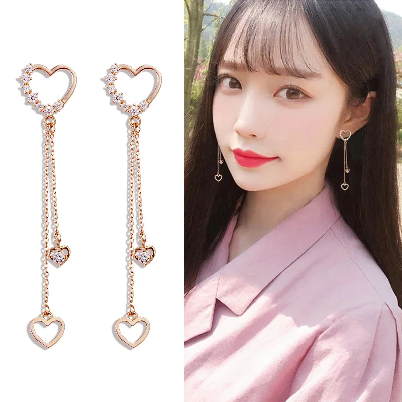 

2019 New Arrival Metal Trendy Heart Women Dangle Earrings Loving Earrings Korean Version Fashion Long Tassel Earrings Jewelry