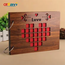 Photo Albums 8 Inch Hot Red Wood Cover Handmade Loose-leaf Pasted Album Personalized Baby Lovers DIY