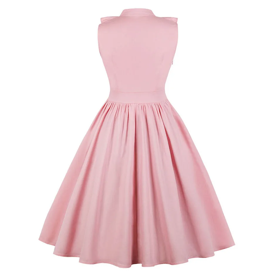 Sisjuly старинные женщины лето розовое платье стенд воротник кнопка без рукавов плюс размер простое платье элегантные дамы труба платья