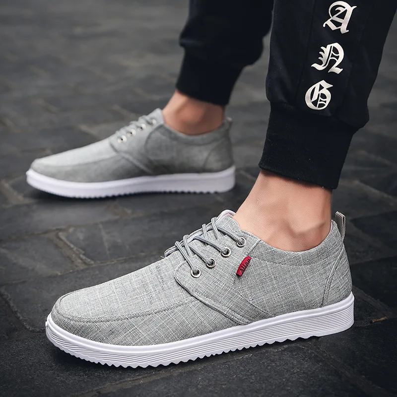 

Fashion Leisure Men Canvas Shoes Casual Sewing Lace-up Flat Vulcanize Shoes Solid Spring Autumm Breathable Boys Sneakers