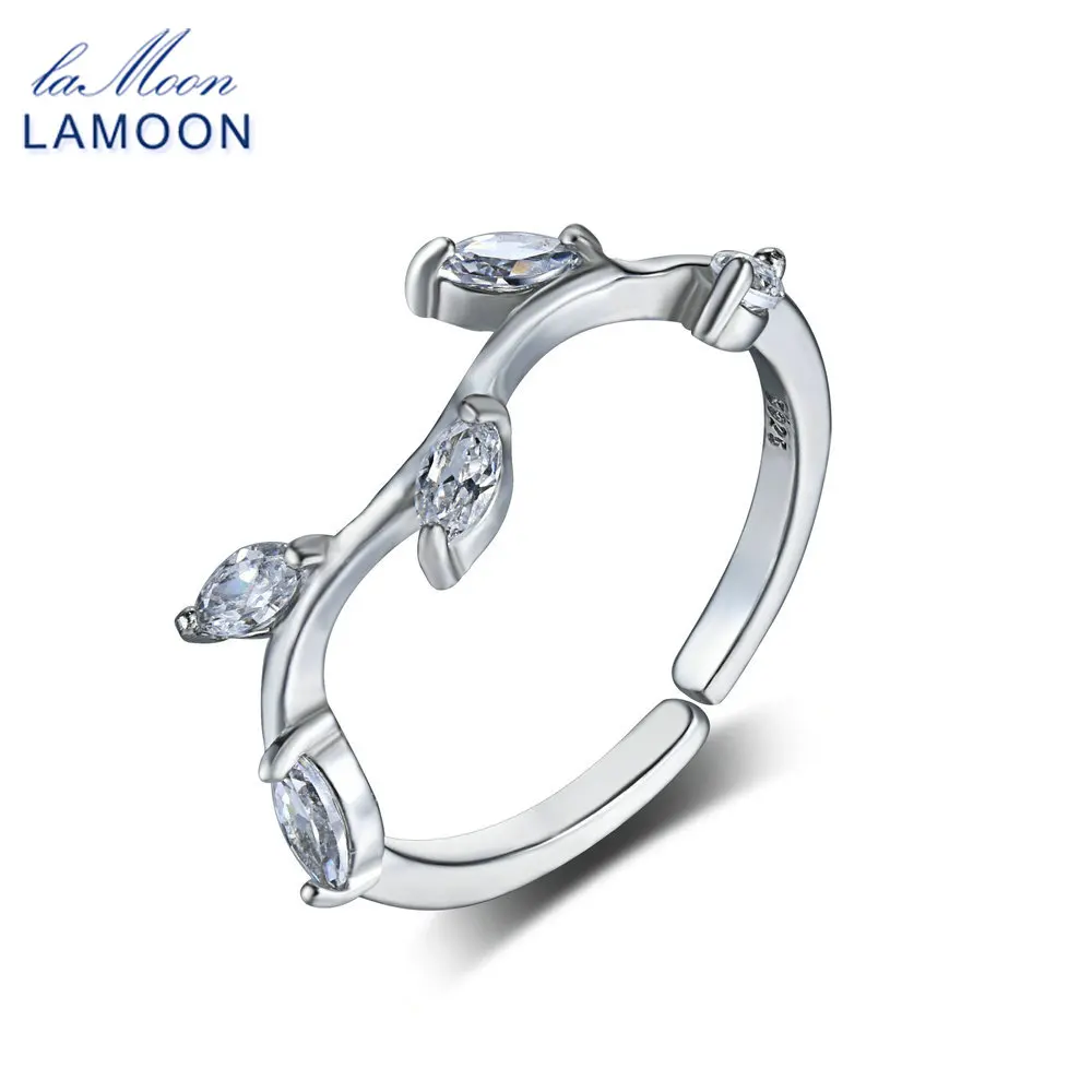 LAMOON Olive Branch Design 925-Sterling-Silver Adjustable Rings S925 Fine Jewelry for Women Girls Gift Anti Allergy LMRY039