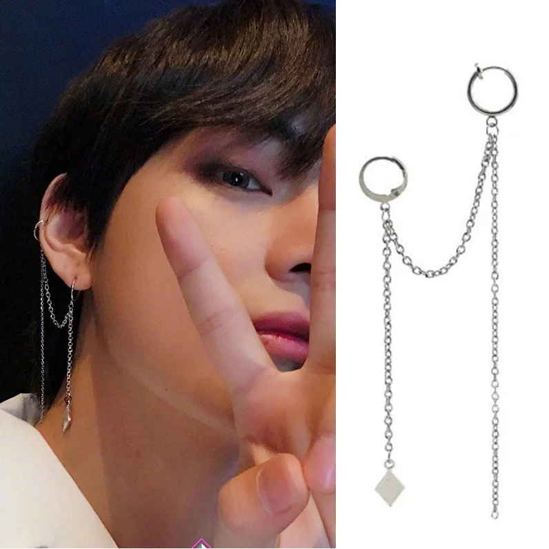 

1PCS Fashion Korea Boys Album Rhomboid Tassel Earrings For Women Brincos Silver Men Geometric Long Chain Earring Korean Jewelry