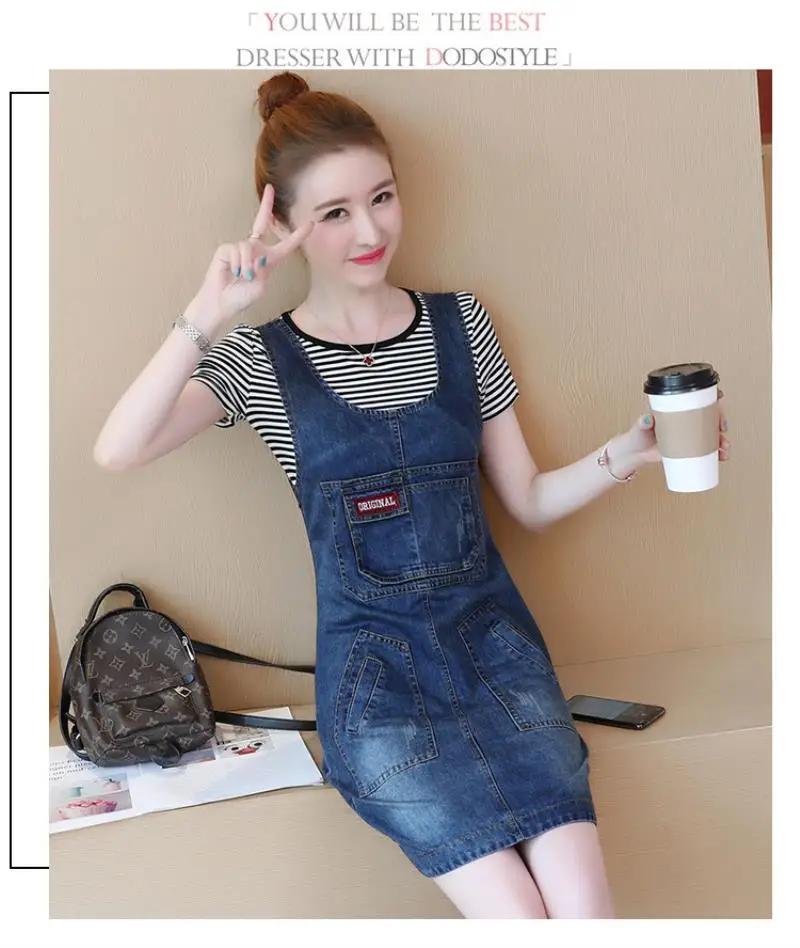 New Fashion Denim Jumper Dress Mid-Long Sleeve Dress Denim skirt