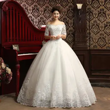 

Elegant A-line Vestidos De Novia Wedding Gowns Lace Half Sleeves Wedding Dress VERNASSA Robe De Marrige bride dresses