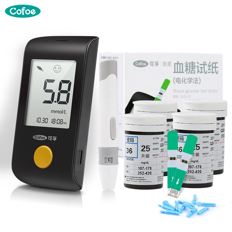 

Cofoe Yiling glucometer glucose meter blood glucose monitoring system&50/100 pcs test strips&lancet needles for diabetics