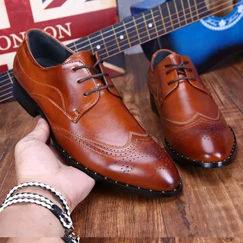

Fashion Men Shoes Pointed Toe Brogue Shoes Men Leather Men Dress Shoes