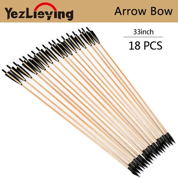 

18PCS 33inch Natural Wooden Arrows Black Turkey Feather Bow For Shooting Crossbow Hunting Recurve Bow Archery