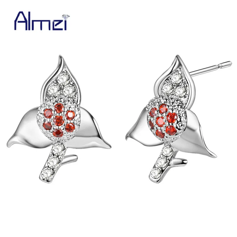 Женские серебряные серьги с камнями Almei винтажные в форме цветка розового золота