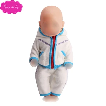 

43 cm baby dolls Clothes white hooded bear ears suit Dress accessories Baby toys fit American 18 inch Girls doll a7