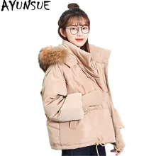 AYUNSUE корейский большой меховой воротник пуховик женский толстый короткий пальто для женщин новая парка свободные зимние куртки Veste Femme KJ494