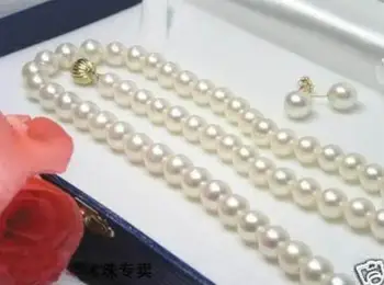 

Hot sale new Style >>>>8-9MM White A Akoya Cultured Pearl Necklace 18" + Earring Set