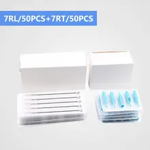 (7RL + 7RT) 50 ШТ. Одноразовых Стерильных Иглы Татуировки + 50 ШТ. Синий Одноразовые Татуировки советы Бесплатная доставка иглы татуировки продукта