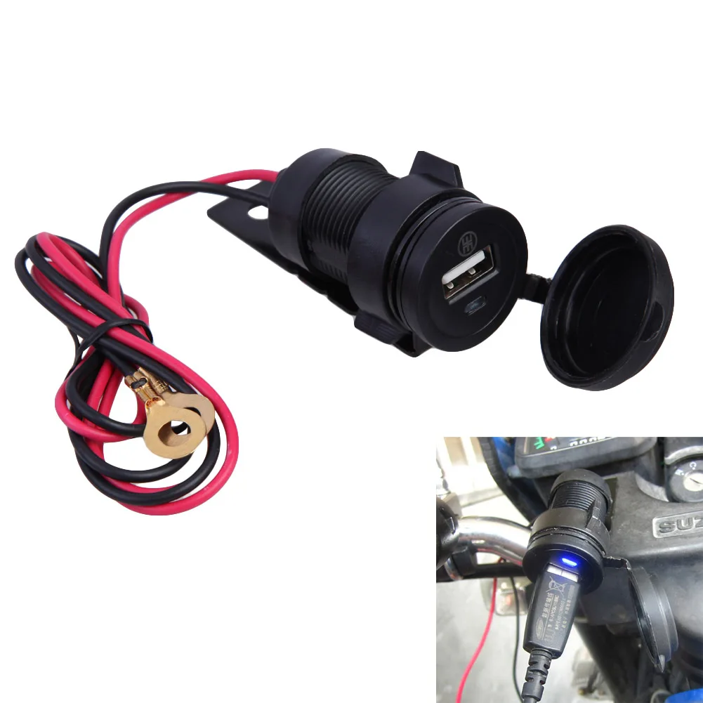 

Waterproof Motorcycle USB Charger 12V Plastic Cover USB Charging Power Adapter with LED Indicator Light Moto Accessories