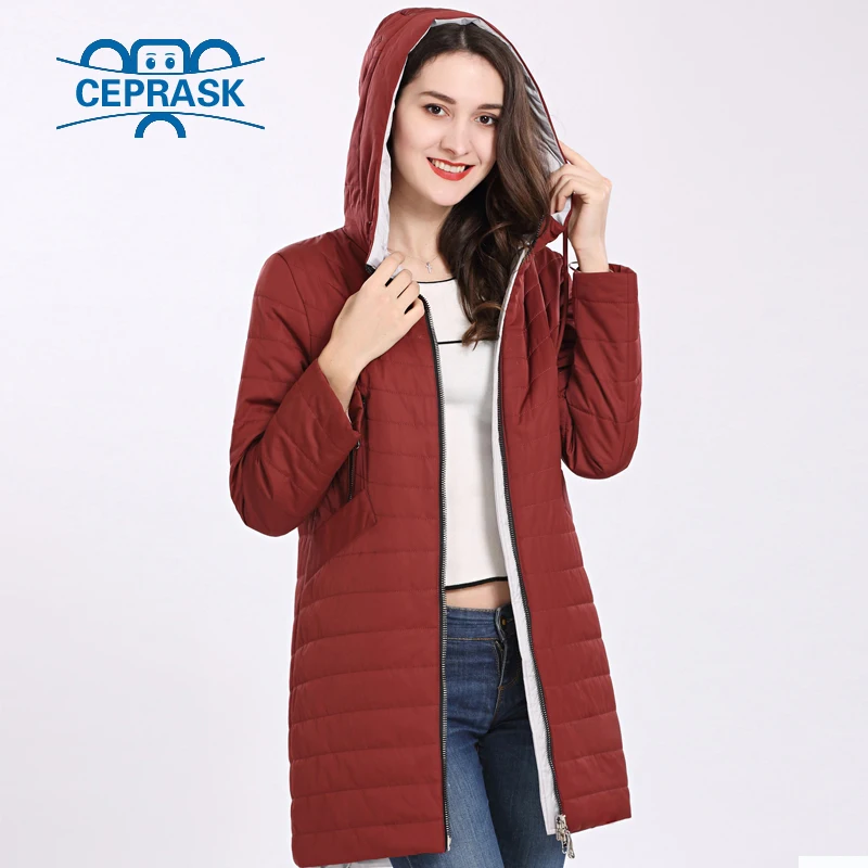 Online 2018 Nuovo di Alta Qualità delle Donne della Molla del Cappotto di Autunno Antivento Donne Sottili Parka Lungo Plus Size Con Cappuccio In Cotone Caldo Giubbotti CEPRASK