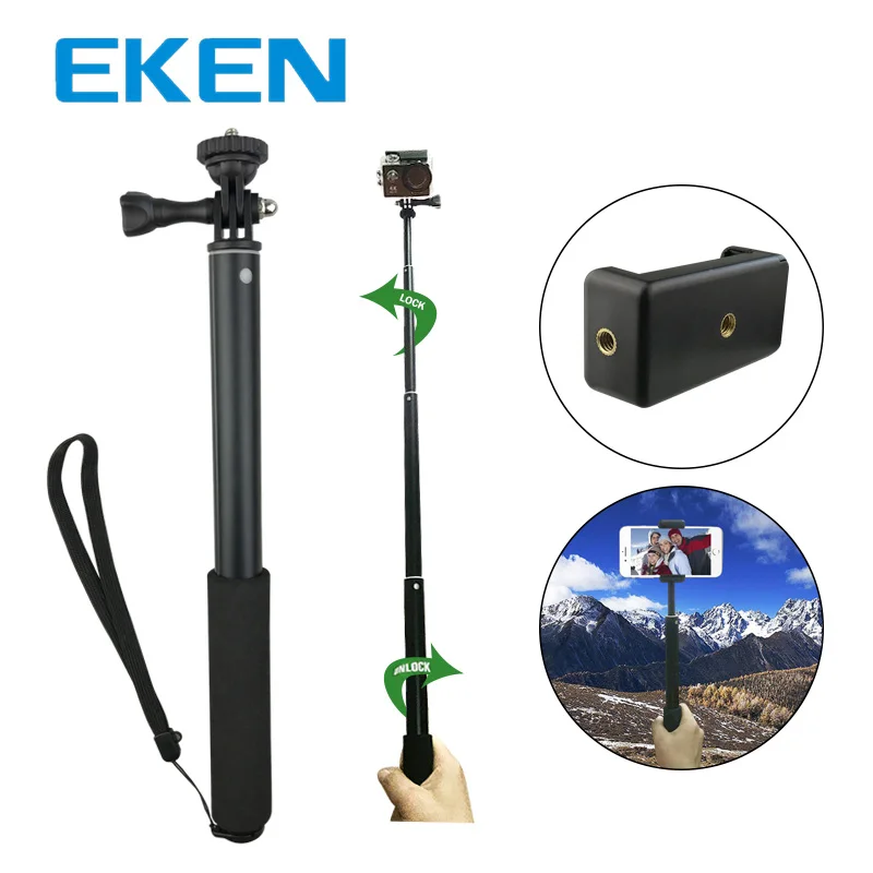 

EKEN Aluminum Alloy Self-portrait Monopod Extendable Selfie Stick Mobile Phone Clip Set 360 Degree Rotation for Sport Camera