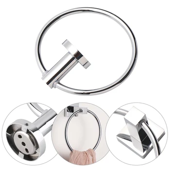 

1PC Stainless Steel Round/Square Towel Rail Ring Holder Storage Shelf Rack Hanger Bathroom Bracket Home Organizer Supplies