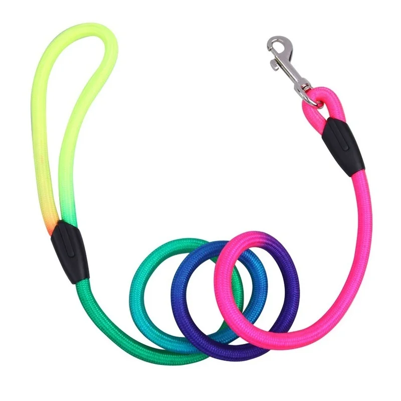 

1pc Hot Fashion Rainbow Color Weave Nylon Belt Pet Dog Traction Rope Round Training Leashes