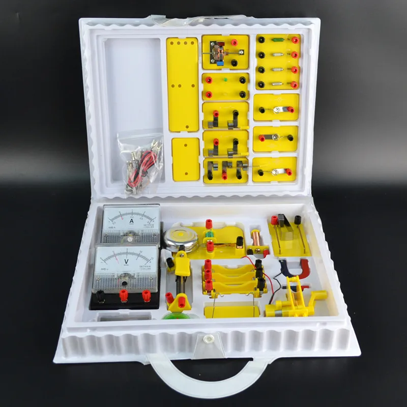 

Physical laboratory Experiment boxes with switches Ammeter voltmeter electric bell resistance hand generator