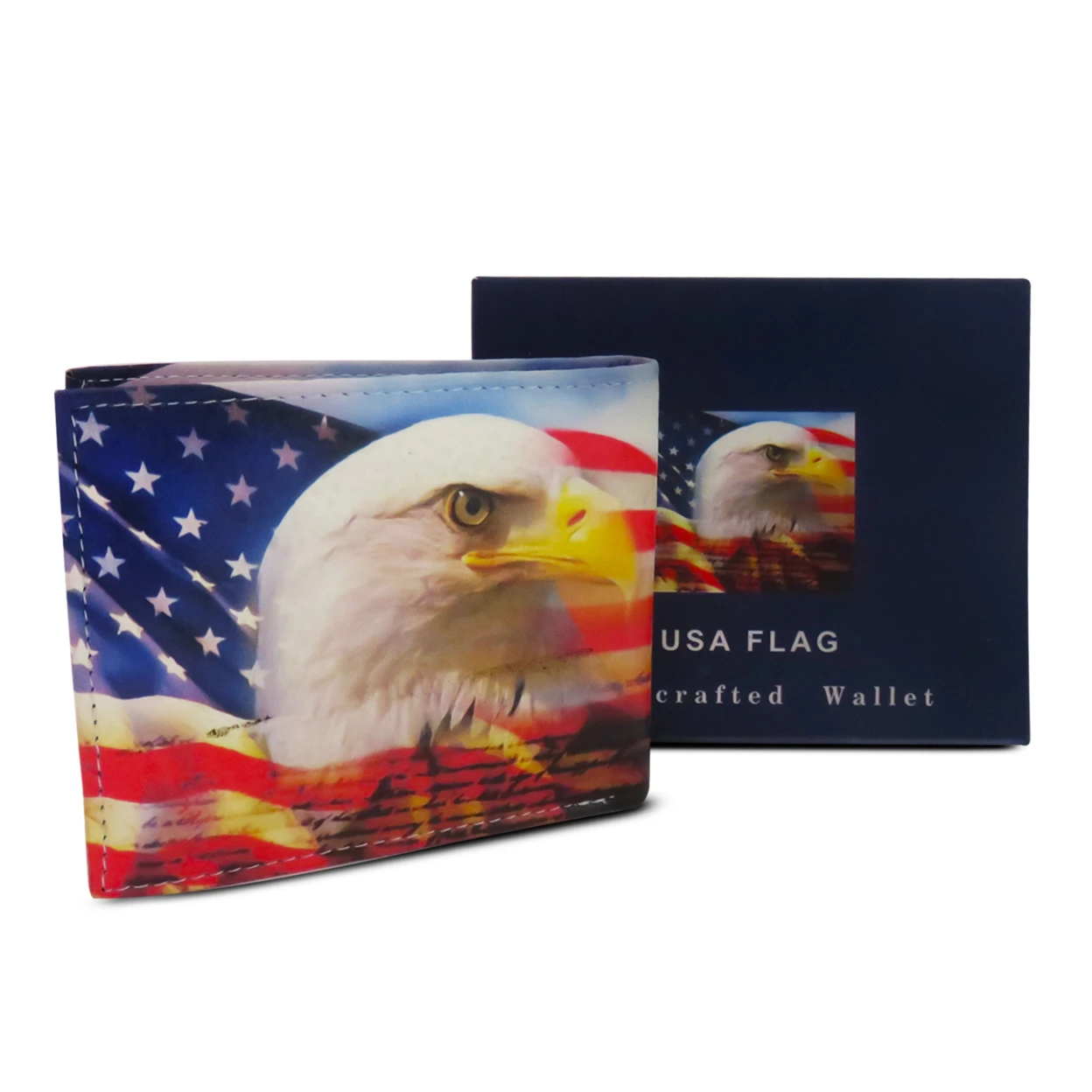 AFONiE Handcrafted USA Eagle Print Leather Bi-fold Wallet (2)