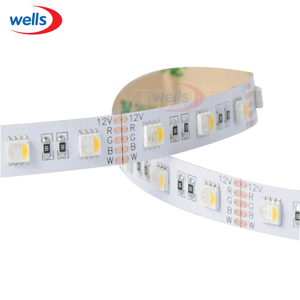 

5m 5050 4-in-1 LED RGBW RGB+Warm Cool White LED Strip 60LEDS/M White PCB 12V