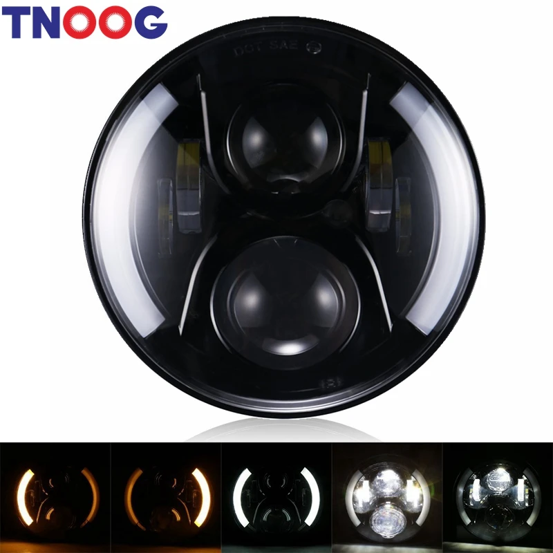 TNOOG LED Headlight 7" 7 inch 50W H4 Motorcycle Driving Light with DRL