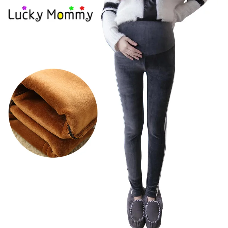 Casual Stripes Warm Maternity Pants Plus Velvet Leggings Trousers