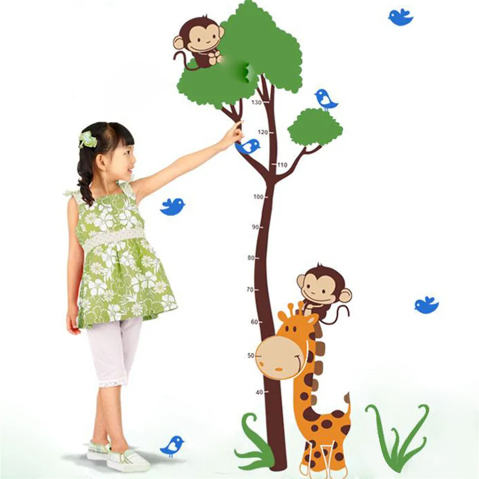 

Tree Giraffe Monkey Height Chart Stickers For Kids Room Bedroom Self Adhesive PVC Cartoon Poster Baby Growth Stadiometers Decals