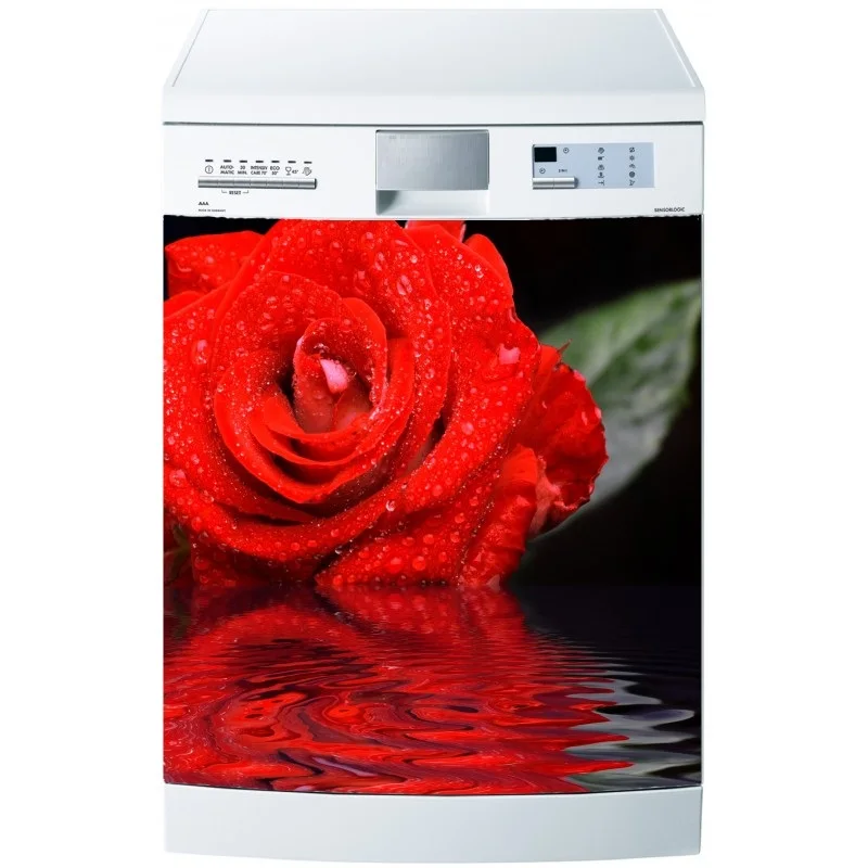 

Wholesale 3D Hot Red Rose Dishwasher Refrigerator Freeze Sticker Art Fridge Door Cover Wallpaper Kitchen Wall Stickers