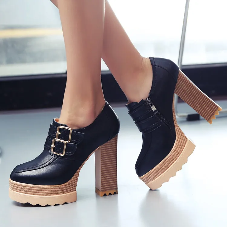 

2017 New Spring And Autumn Thick High Heeled Pumps Round Toe Lacing Female Platform Shoes Casual Office Lady Shoes Square 188