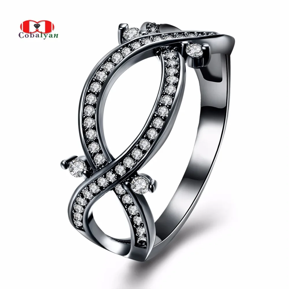 Allencoco Black Gun Plated Personality Crystal AAA Zircon Hollow Out