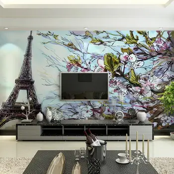 

European Wall Paper Hand Painted Flower Photo Wallpaper Mural Behang Living Room Home Decor Self Adhesive Vinyl / Silk Wallpaper