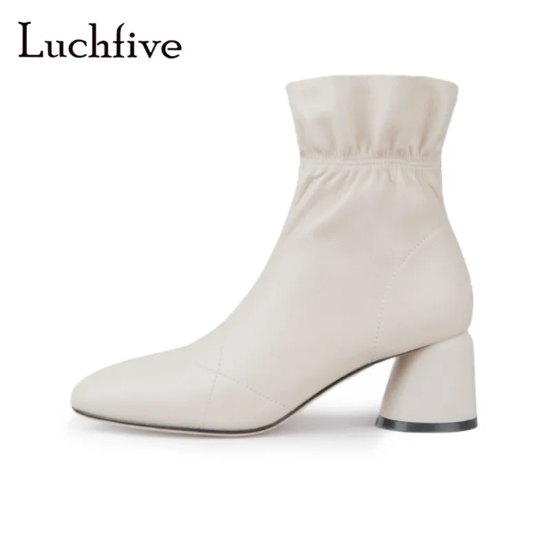 Ruffle genuine leather women booties fashion round toe slip on female shoes sexy round high heels black beige ankle boots women цена Ruffle genuine leather women booties fashion round toe slip on female shoes sexy round high heels black beige ankle boots women цены онлайн
