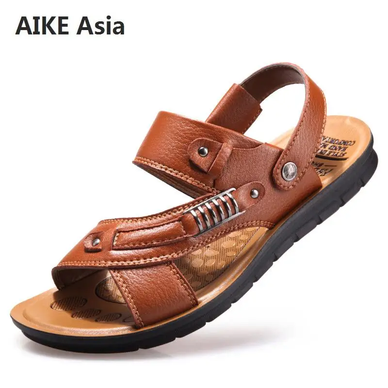 

Men's Summer Sandals Genuine leather comfortable slip-on casual sandals fashion Men slippers zapatillas hombre EUR size 38-44