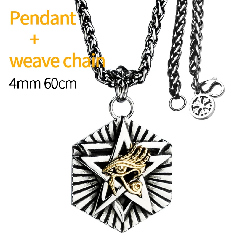 Ожерелье с шестигранной пентаграммой в виде глаза Хоруса для мужчин, ожерелье с подвеской из нержавеющей стали в стиле хип-хоп, уличная культура mygrillz - Окраска металла: pendant wave chain