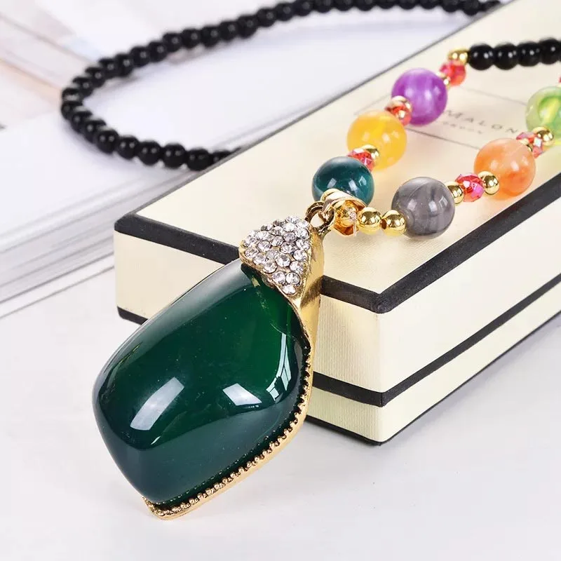 Sweater chain 76cm fashionable Multi-colored stone shaped pendant versatile necklace