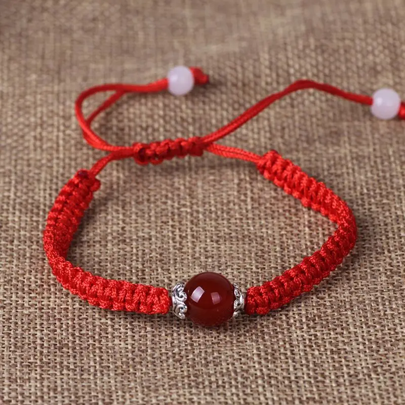 

Buddhism Six Words Tibetan Agates Beads Bracelet Lucky Red String Rope Jewelry
