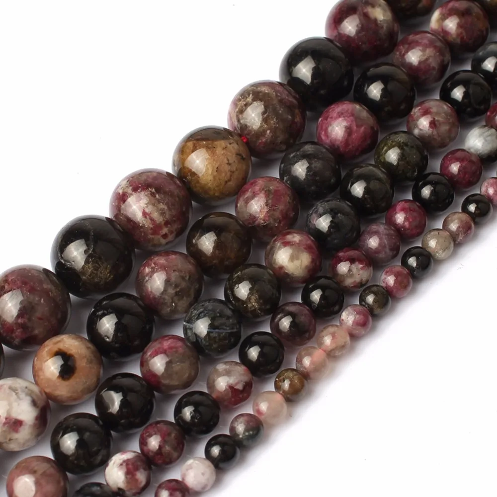 Натуральный камень, бусины из натурального AB, цветные турмалиновые Круглые бусины для самостоятельного изготовления ювелирных изделий, ожерелье, браслет 4, 6, 8, 10, 12 мм, 15 дюймов