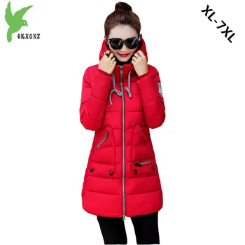 

Plus Size Women Down Cotton Jacket 2017 Winter Fashion Solid Color Hooded Thick Warm Fat MM Casual Coat 100KG Can Wear OKXGNZ900
